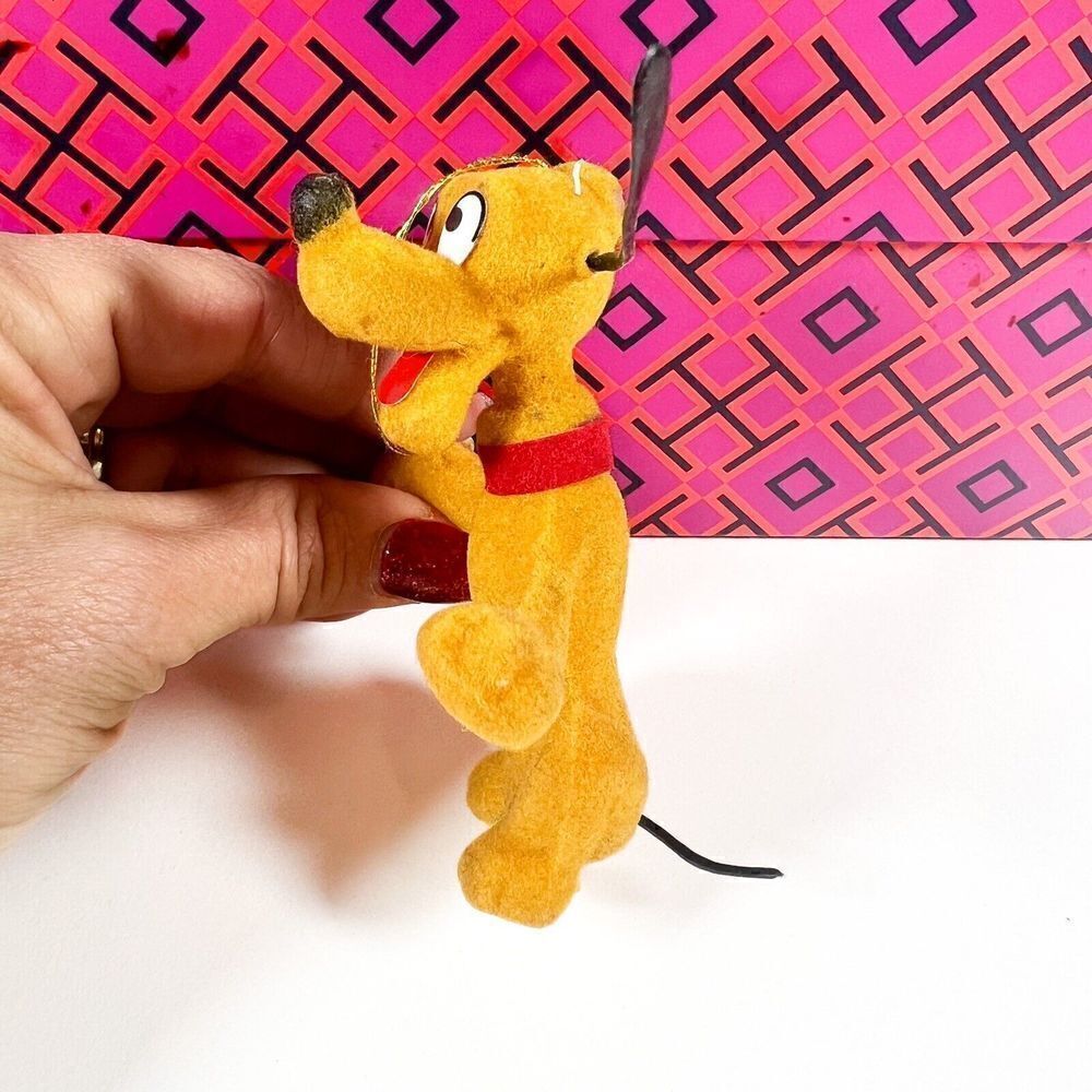 Vintage Flocked Christmas Pluto On Back Feet Walt Disney Productions Hong Kong - Picture 2 of 6